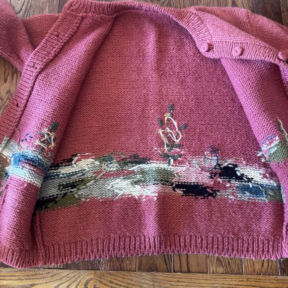 Vintage Dobrila Hand-Knitted Wool Sweater Womens XL Cardigan Houses 80s No Label - Picture 7 of 14